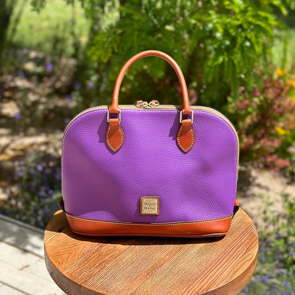 Dooney & Bourke Pebble Leather Zip Zip Satchel Handbag Purple Amethyst EUC